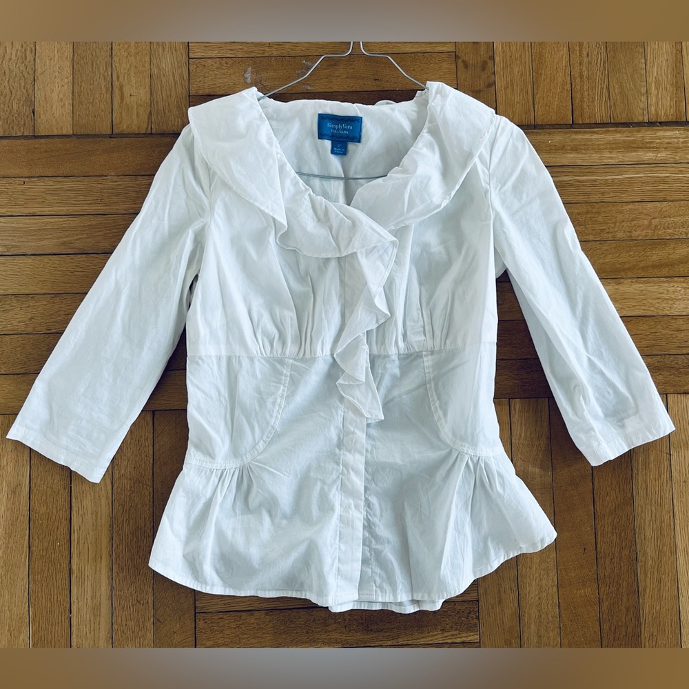 Simply Vera by Vera Wang Women Cotton White Ruffled Blouse